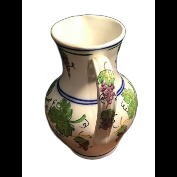 Ceramic Pitcher Grape Motif Approximately 9 1/2 inches tall and 7 inches wide - Picture 4 of 4